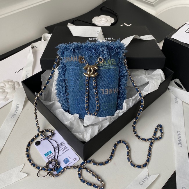 Chanel mini Drawstring Bag Denim AP2603 blue