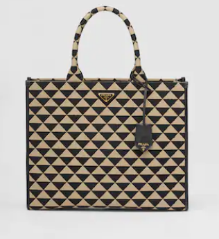 Prada Large Prada Symbole jacquard fabric handbag 1BR255 Black&Beige