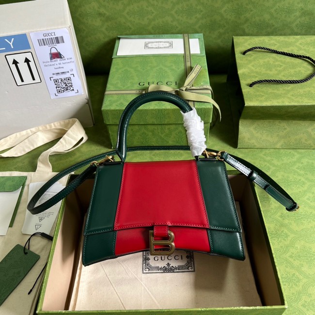 Gucci HOURGLASS SMALL TOP HANDLE BAG calfskin 681697 red%Green