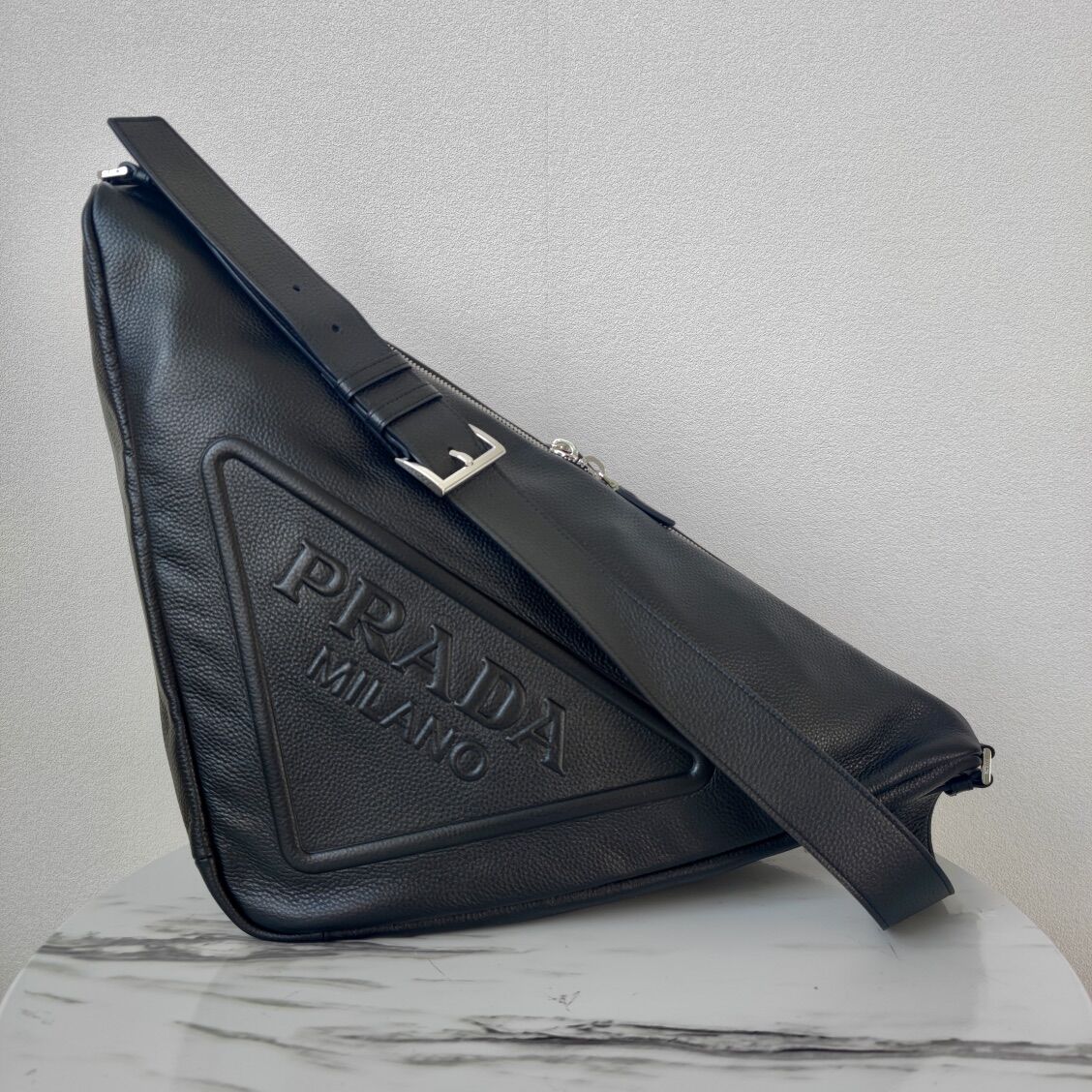 Prada Deer skin Leather Triangle shoulder bag 2VD012 black