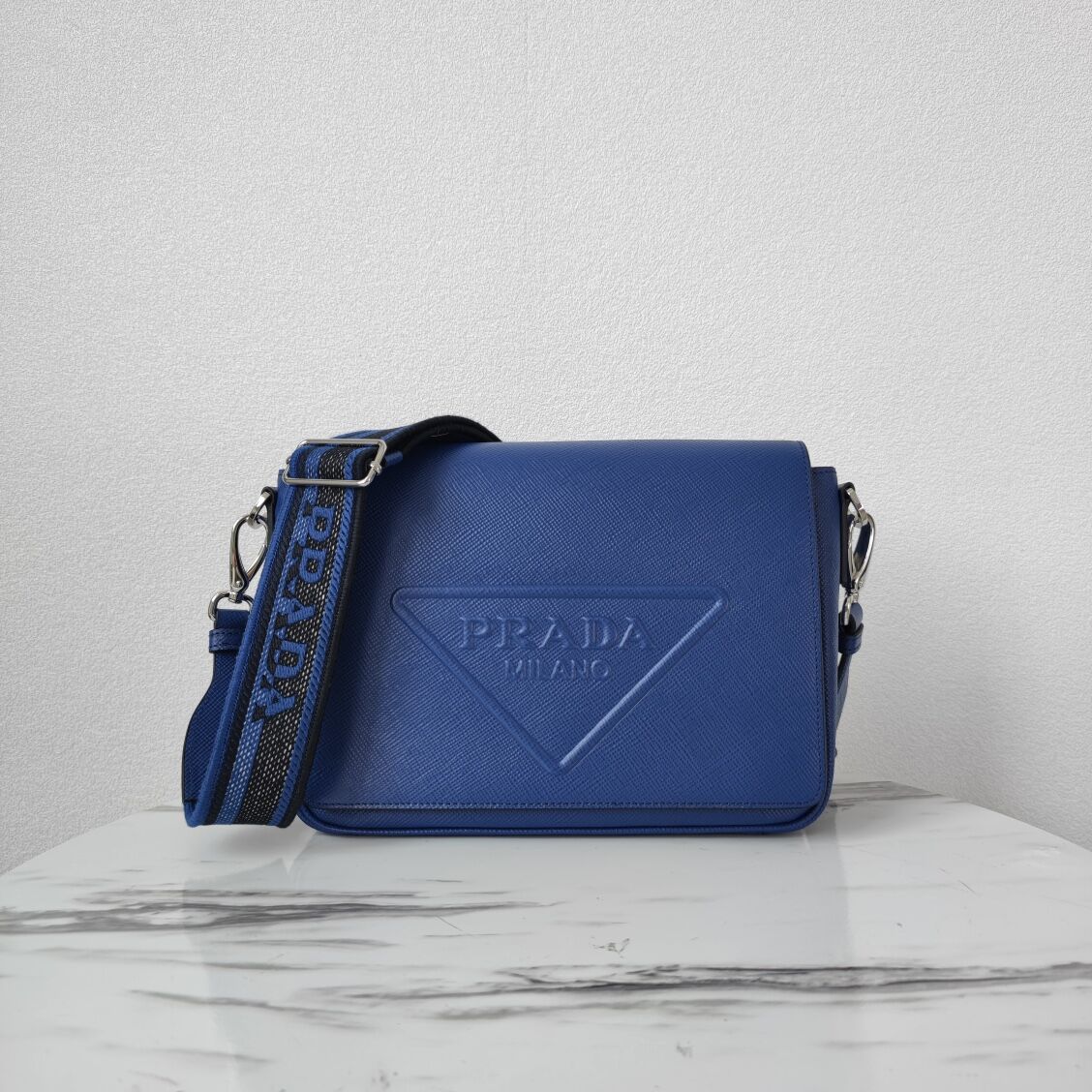 Prada Leather bag with shoulder strap 2BV031 blue
