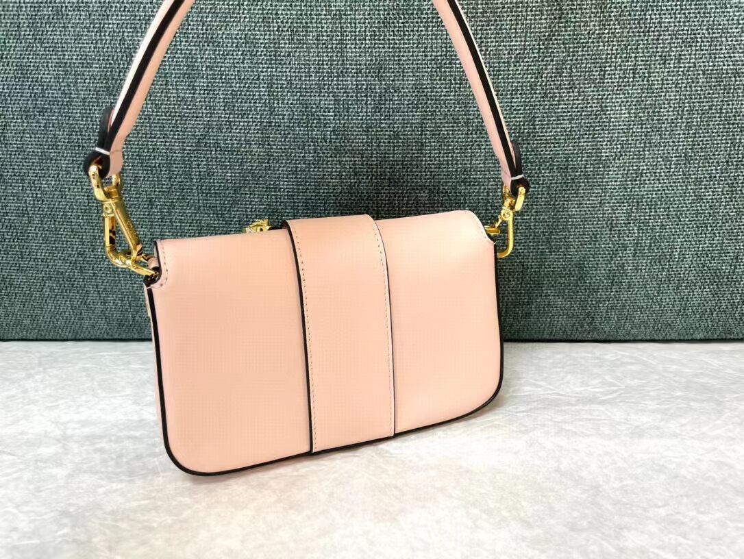 Fendi Brooch mini baguette Fendace leather bag 8BS066A pink