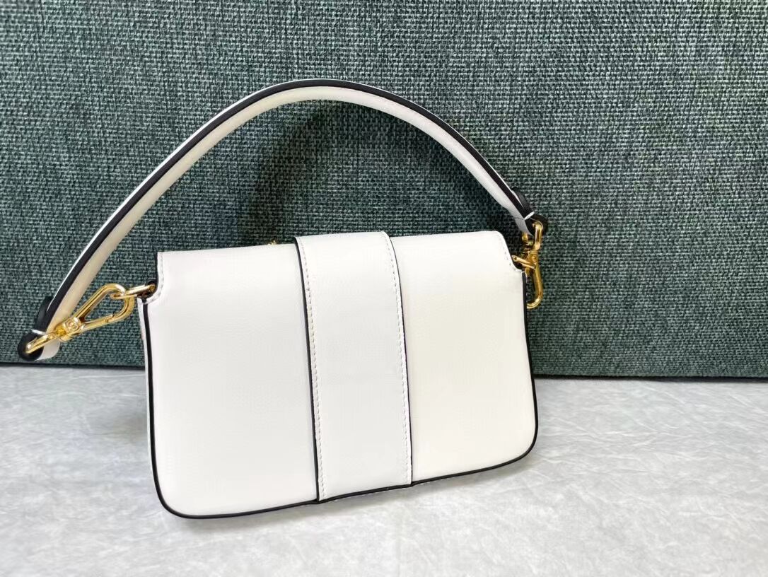 Fendi Brooch mini baguette Fendace leather bag 8BS066A white