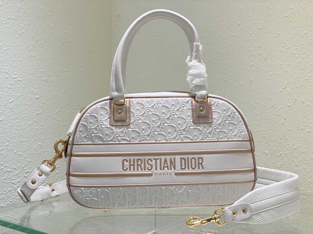 DIOR large leather tote Bag C9178 white&gold