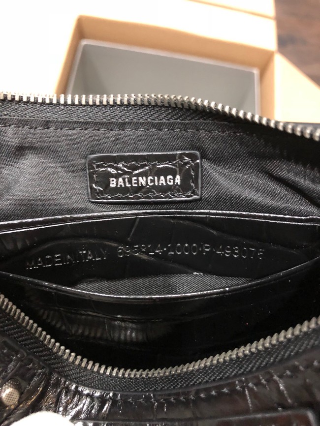 Balenciaga LE CAGOLE MINI PURSE WITH CHAIN CROCODILE EMBOSSED 9016 black