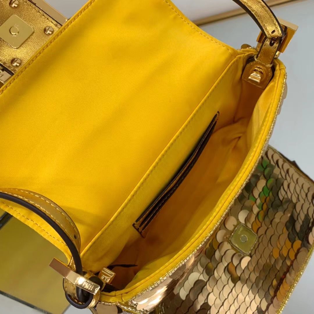 Fendi FF Baguette mini Gold Metal Sequin Embroidery Bag 2016 Gold