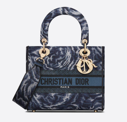 MEDIUM LADY D-LITE BAG Blue Dior Roses Embroidery M0565ORVG