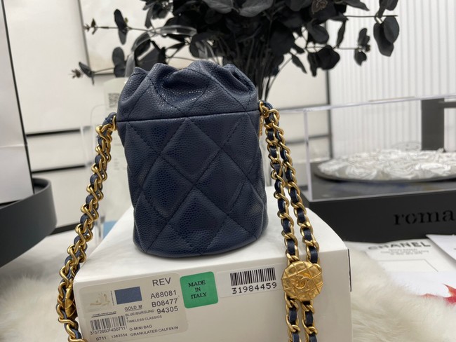 Chanel Drawstring Bag & Gold Metal A68081 dark blue