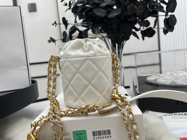 Chanel Drawstring Bag & Gold Metal A68081 white