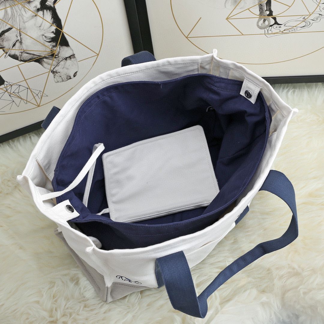 Hermes  Adada Nappy Canvas Shopping Bag H5635 Navy&White