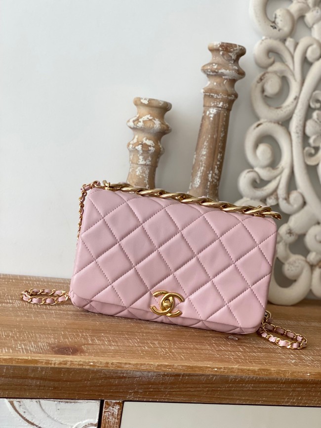 Chanel SMALL FLAP BAG Lambskin & Gold-Tone Metal AS3367 pink
