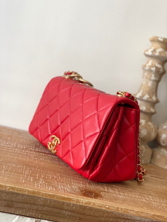 Chanel SMALL FLAP BAG Lambskin & Gold-Tone Metal AS3367 red