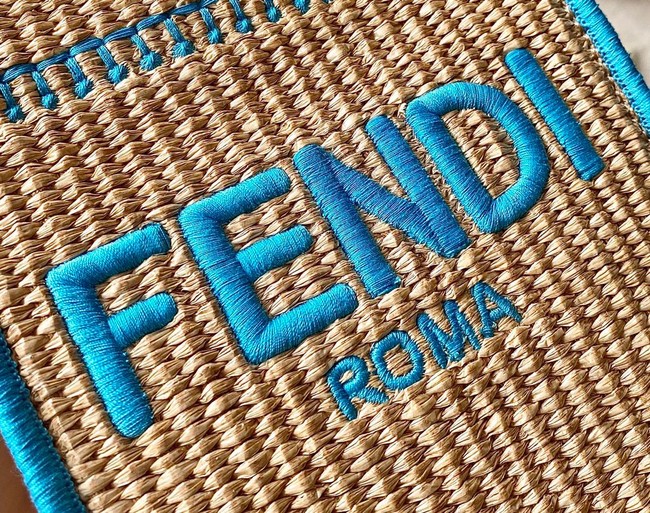 FENDI Mini Sunshine Shopper FF raffia mini-bag 8BS051A blue