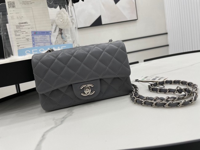 Chanel Classic Flap Bag Original Sheepskin Leather A1116 dark gray&silver-Tone Metal