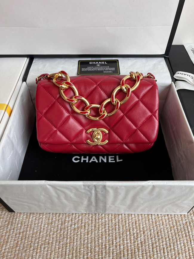 Chanel FLAP BAG Lambskin & Gold-Tone Metal AS3366 red