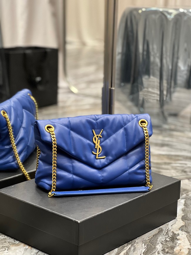 Yves Saint Laurent PUFFER SMALL CHAIN BAG IN QUILTED LAMBSKIN 5774761 blue