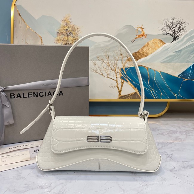 Balenciaga LINDSAY CROCODILE EMBOSSED SMALL SHOULDER BAG WITH STRAP 6009 white