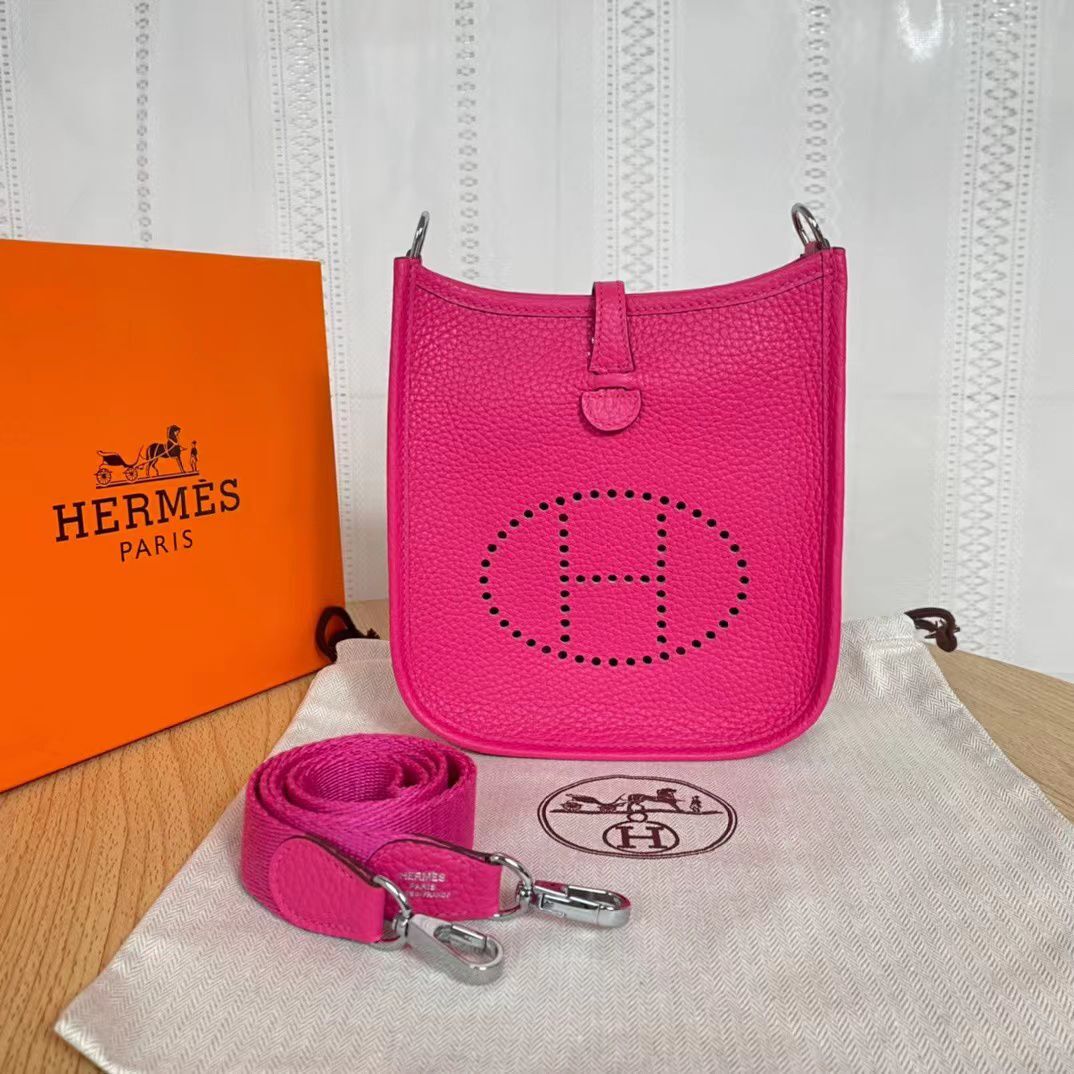 Hermes Evelyne original togo leather mini Shoulder Bag H15698 hot pink