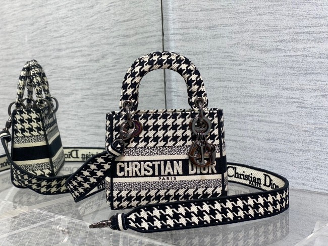 DIOR MINI LADY D-LITE BAG Black and White Houndstooth Embroidery M0500BZ