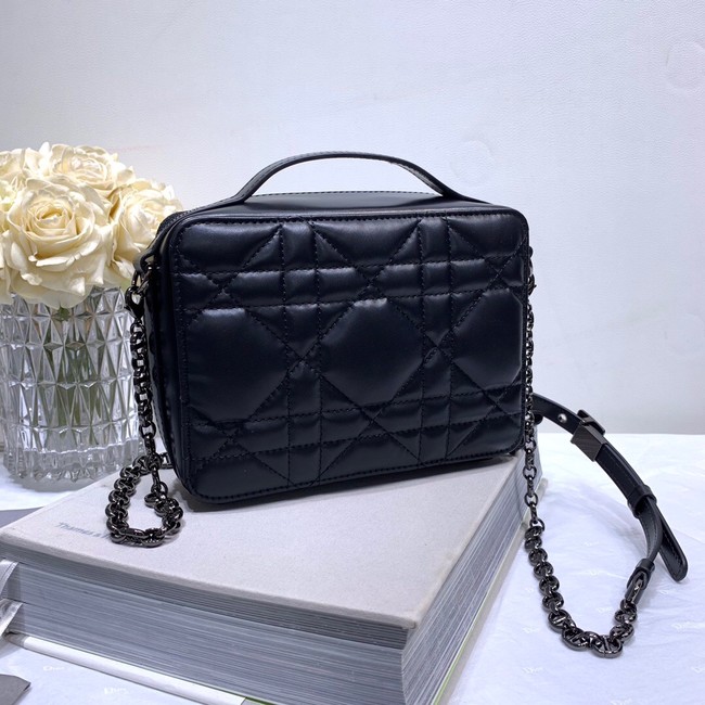 DIOR CARO BOX BAG WITH CHAIN Black Quilted Macrocannage Calfskin S5140B