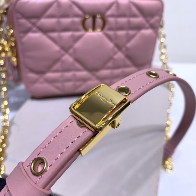 DIOR CARO BOX BAG WITH CHAIN Latte Quilted Macrocannage Calfskin S5140UNG pink