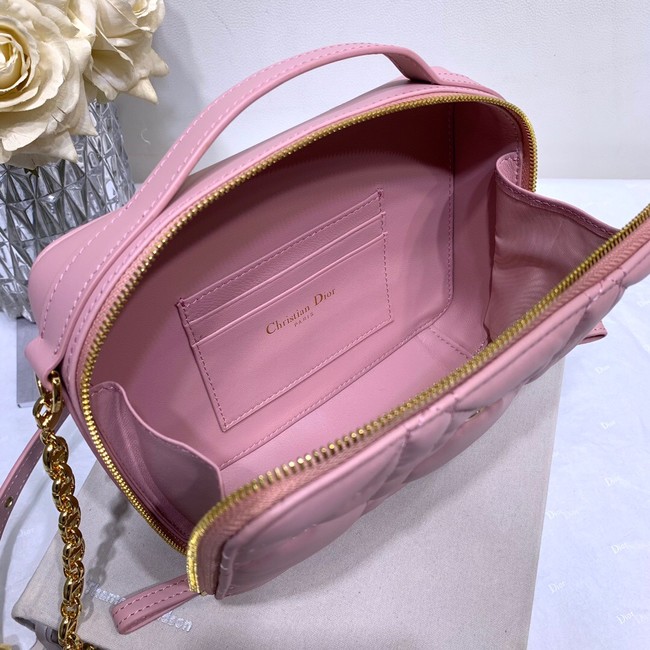 DIOR CARO BOX BAG WITH CHAIN Latte Quilted Macrocannage Calfskin S5140UNG pink