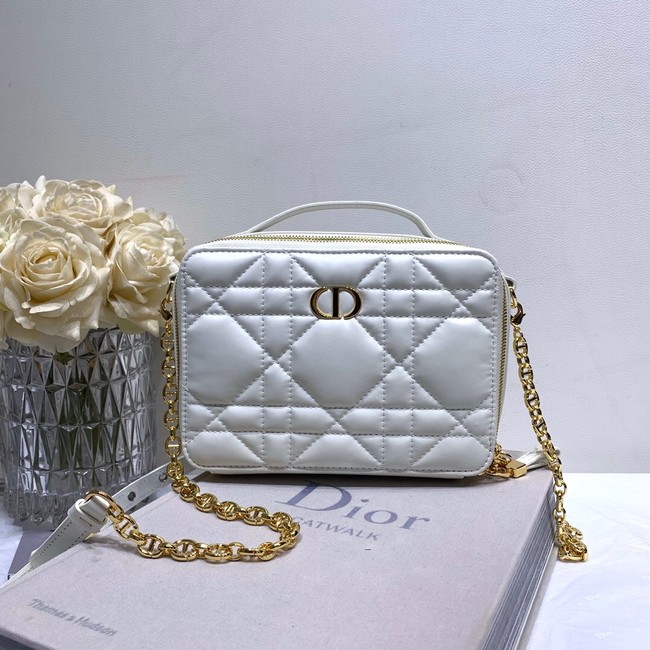 DIOR CARO BOX BAG WITH CHAIN Latte Quilted Macrocannage Calfskin S5140UNG white