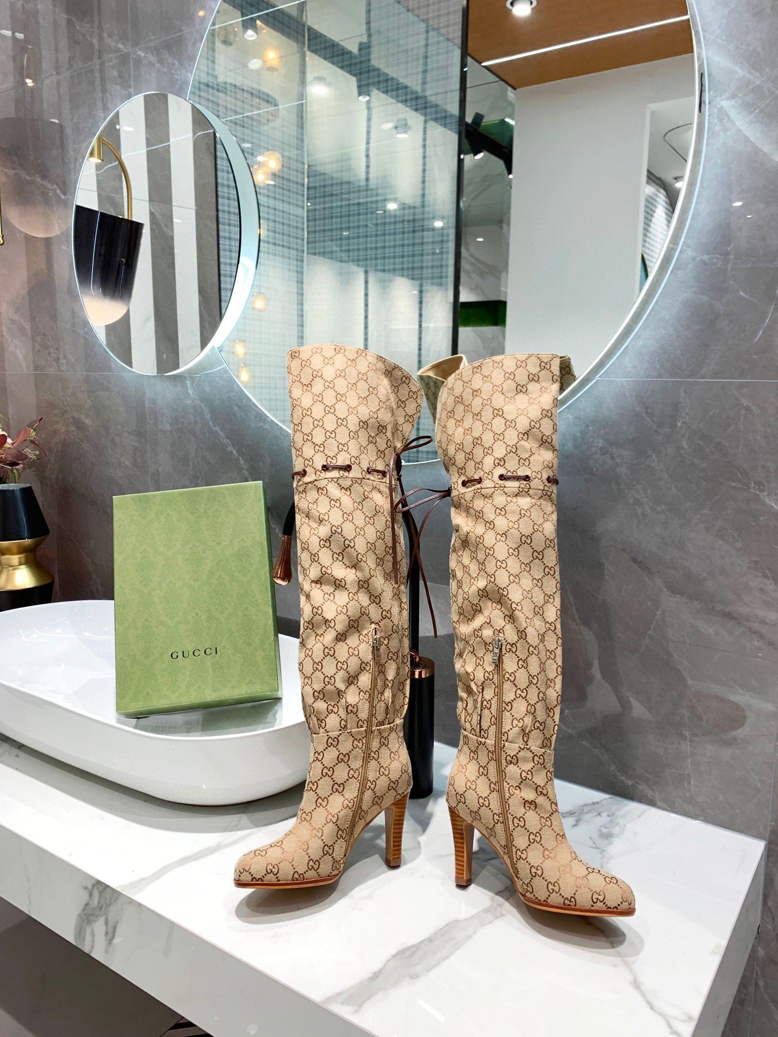 Gucci Boots 60CM Length 9CM Heels C7191003 Khaki