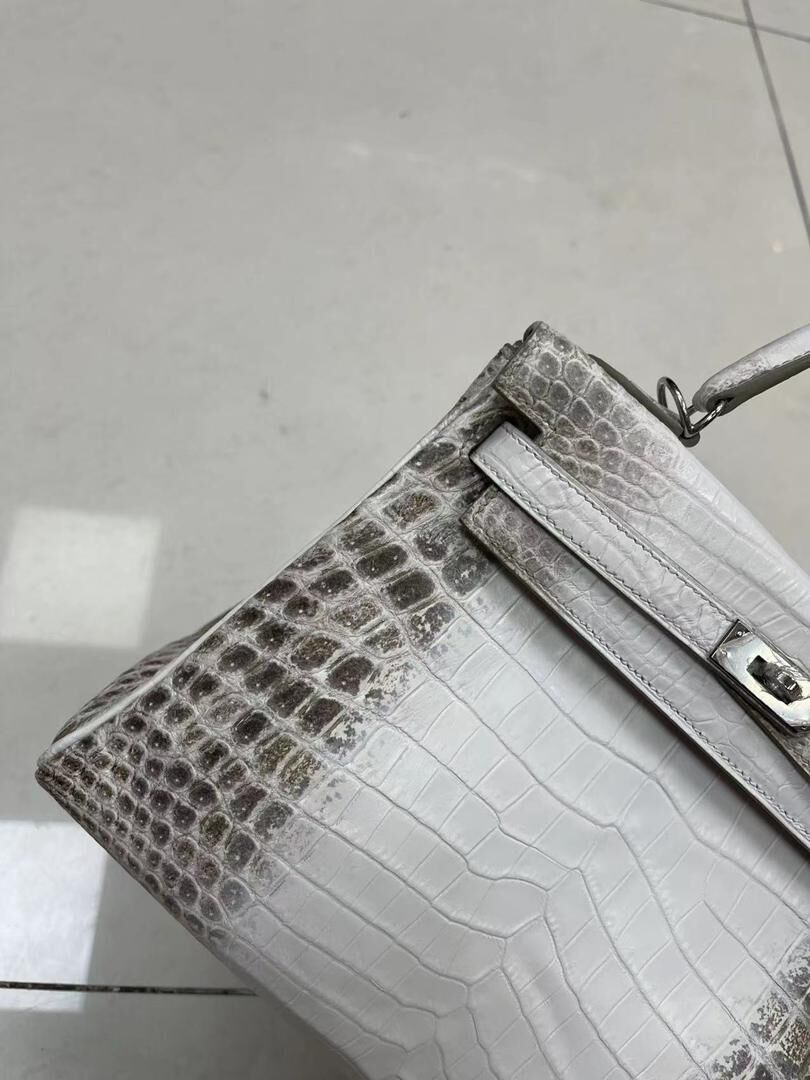 Hermes Kelly 25CM Original South African Nile Crocodile Leather Bag KL25 White&Gray