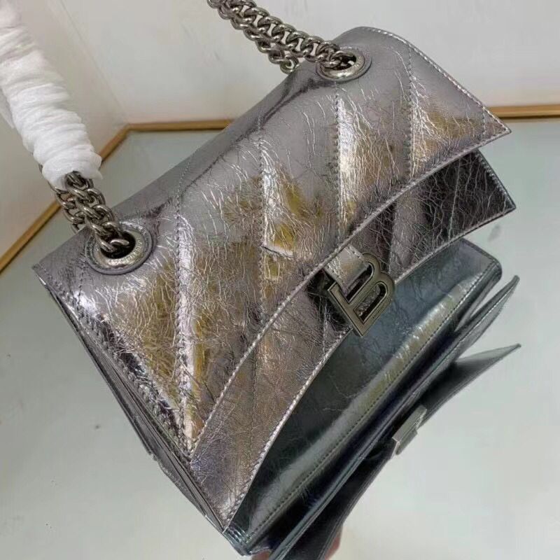 Balenciaga HOURGLASS Wallet With Chain Oil Wax Skin 656051 Silver