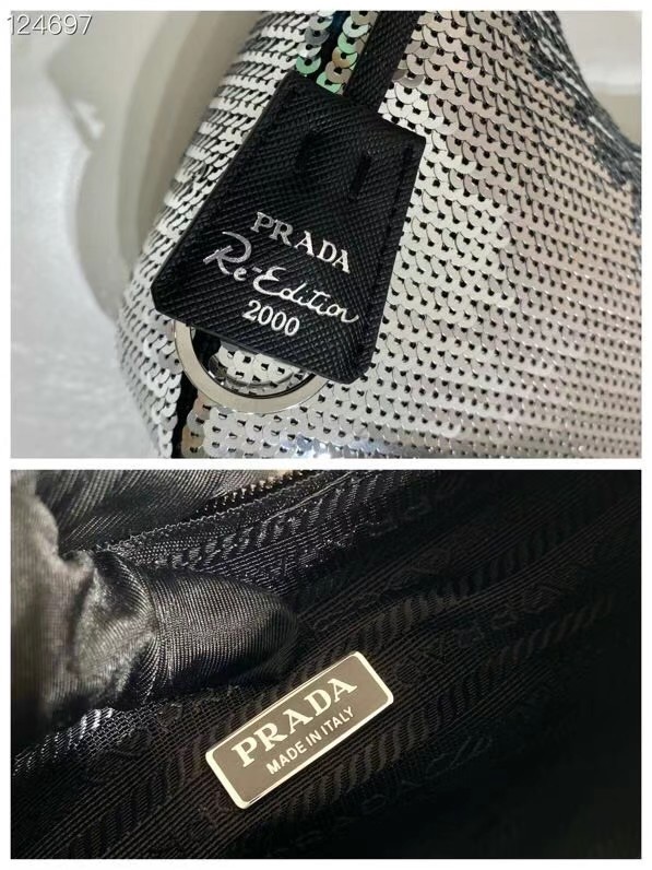 Prada Re-Edition 2000 sequined Re-Nylon mini-bag 1BC515 silver