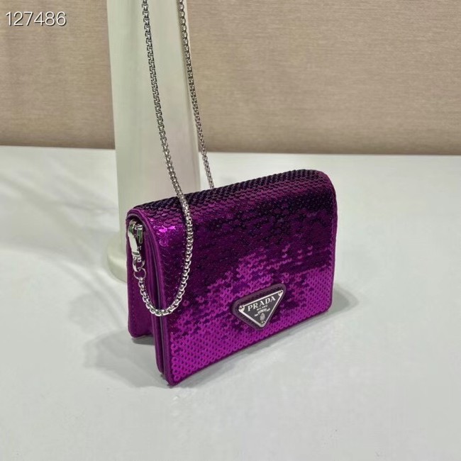 Prada Crystal-studded card holder with shoulder strap 1MR024 Purplish