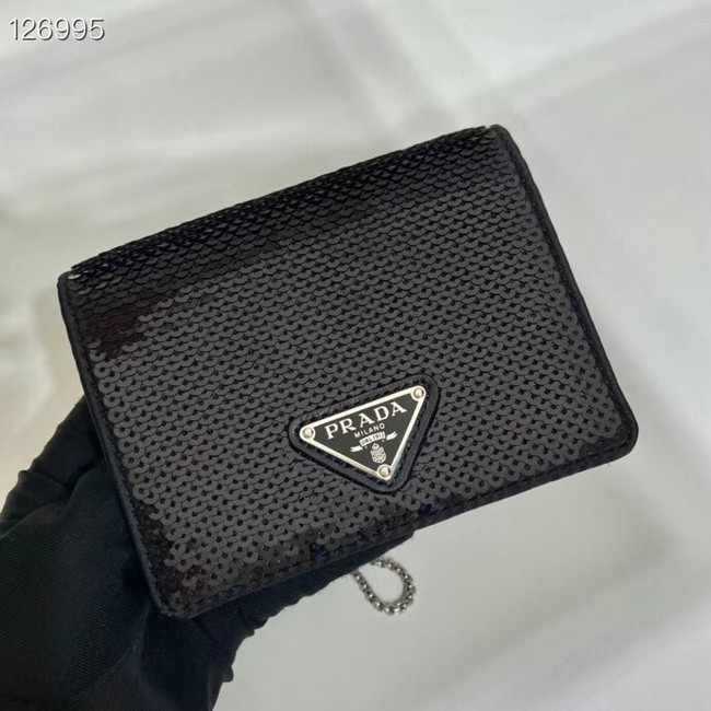 Prada Crystal-studded card holder with shoulder strap 1MR024 black