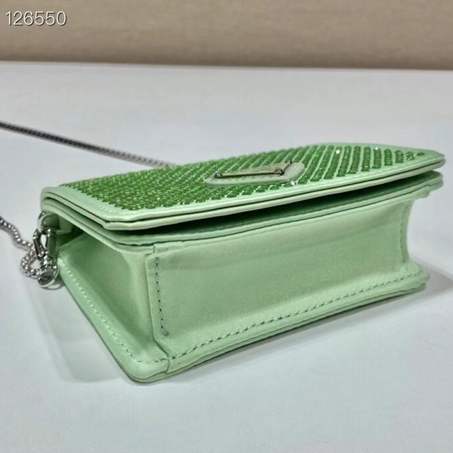 Prada Crystal-studded card holder with shoulder strap 1MR024 green