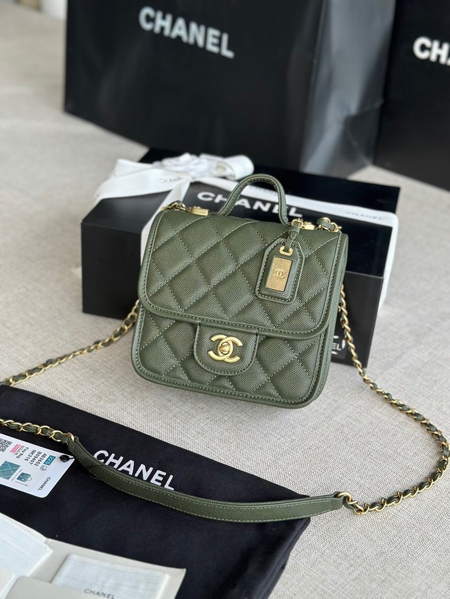 Chanel MINI FLAP BAG WITH TOP HANDLE AS3652 blackish green