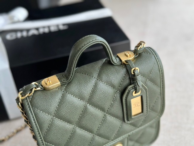 Chanel MINI FLAP BAG WITH TOP HANDLE AS3652 blackish green