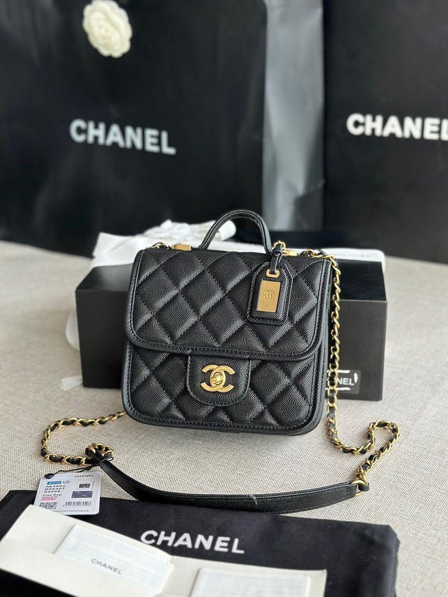 Chanel MINI FLAP BAG WITH TOP HANDLE Grained Calfskin AS3652 black