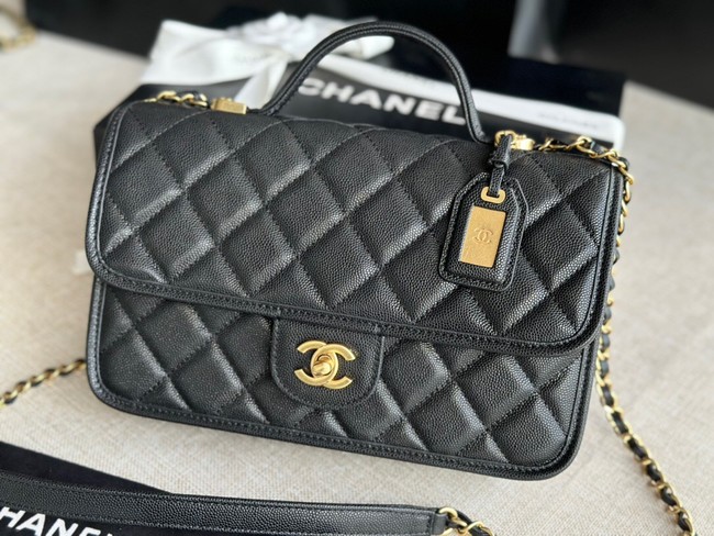 Chanel SMALL FLAP BAG WITH TOP HANDLE Grained Calfskin AS3653 black
