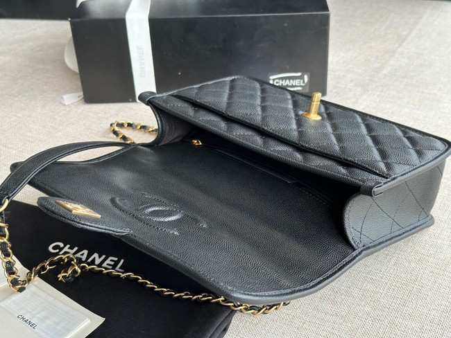 Chanel SMALL FLAP BAG WITH TOP HANDLE Grained Calfskin AS3653 black 