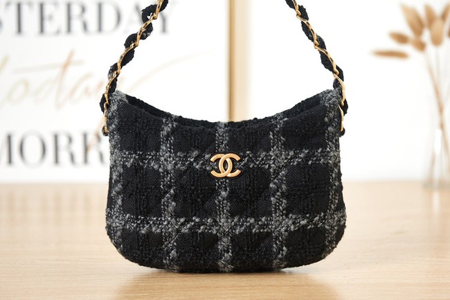 CHANEL SMALL Tweed & Gold-Tone Metal AS3562 BLACK&BLUE