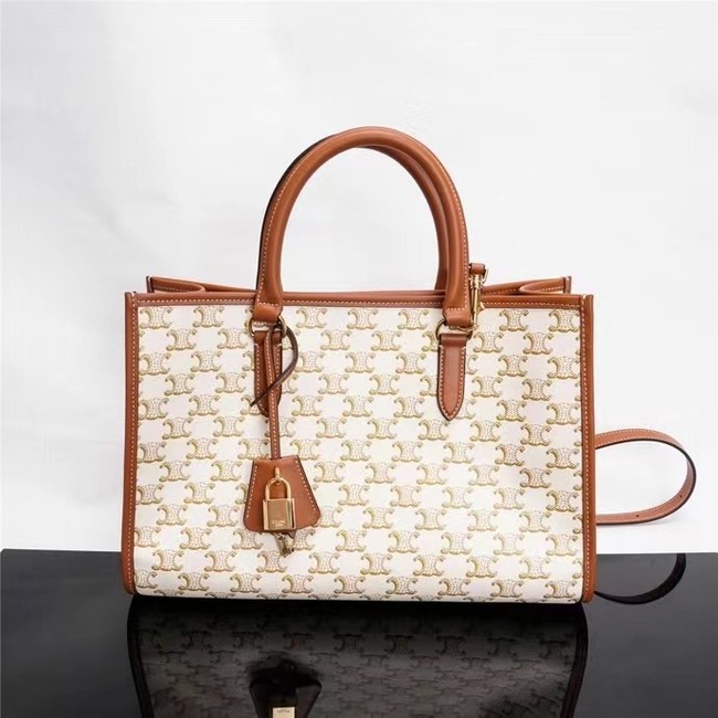 Celine MINI HORIZONTAL CABAS IN TRIOMPHE CANVAS AND CALFSKIN 199742 199742 white