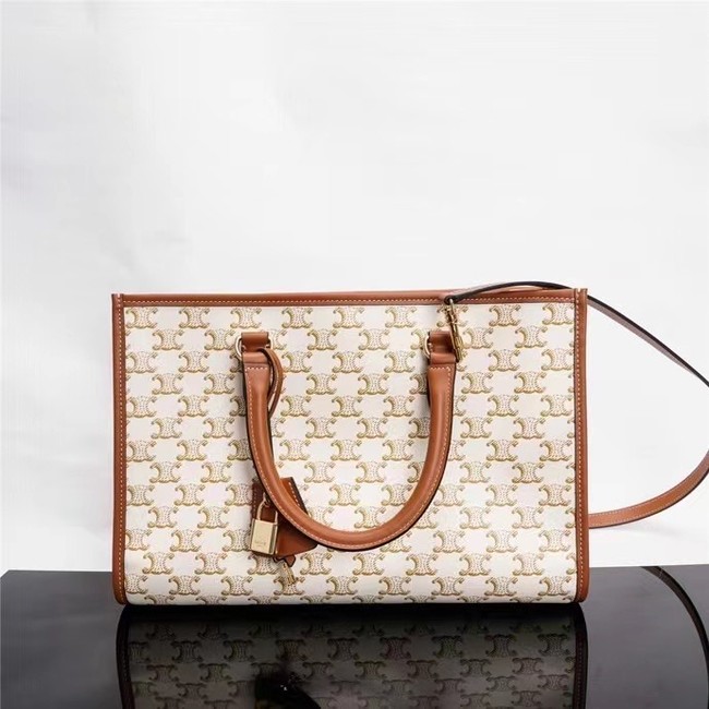 Celine MINI HORIZONTAL CABAS IN TRIOMPHE CANVAS AND CALFSKIN 199742 199742 white