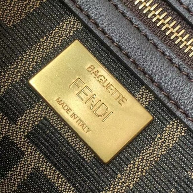 Fendi Baguette Chain Midi FF jacquard fabric bag 8BR793A brown