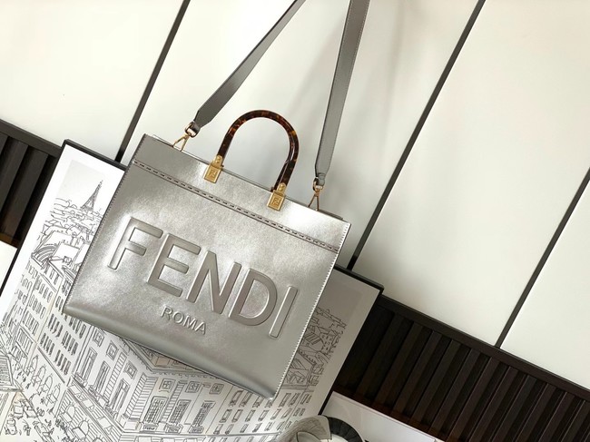 Fendi Sunshine Medium leather shopper 8BH386A silver