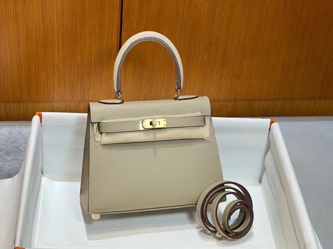 Hermes Kelly 20cm Shoulder Bags Epsom KL2750 Pearl grey&gold