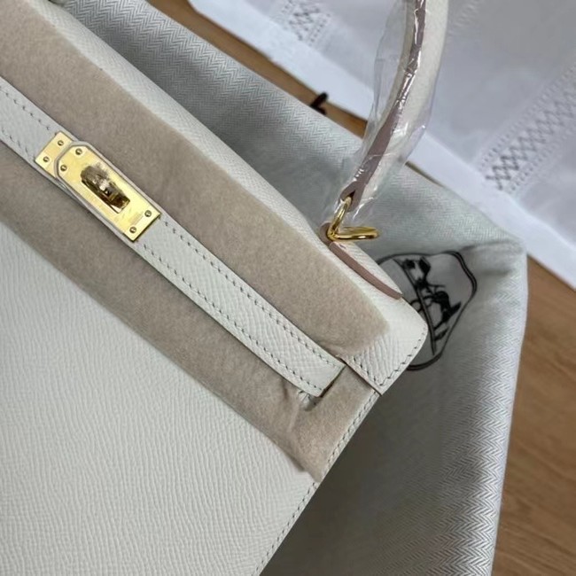 Hermes Kelly 25cm Shoulder Bags Epsom KL2755 white&gold