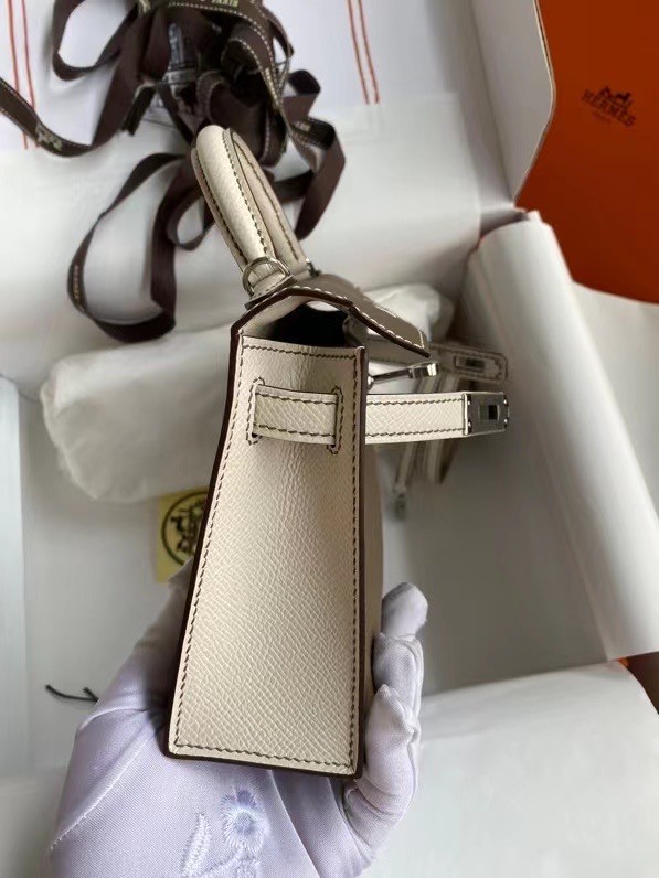 Hermes Kelly 19cm Shoulder Bags Epsom Leather KL19 Silver hardware gray&Cream
