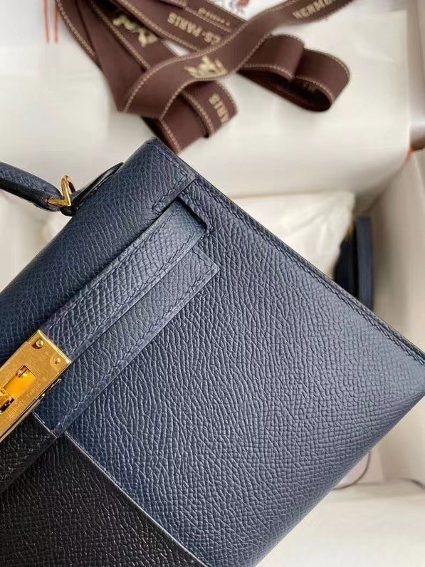 Hermes Kelly 19cm Shoulder Bags Epsom KL19 gold hardware black&Royal blue