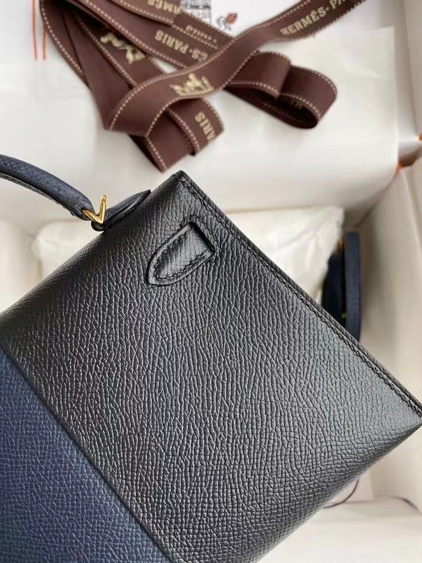 Hermes Kelly 19cm Shoulder Bags Epsom KL19 gold hardware black&Royal blue