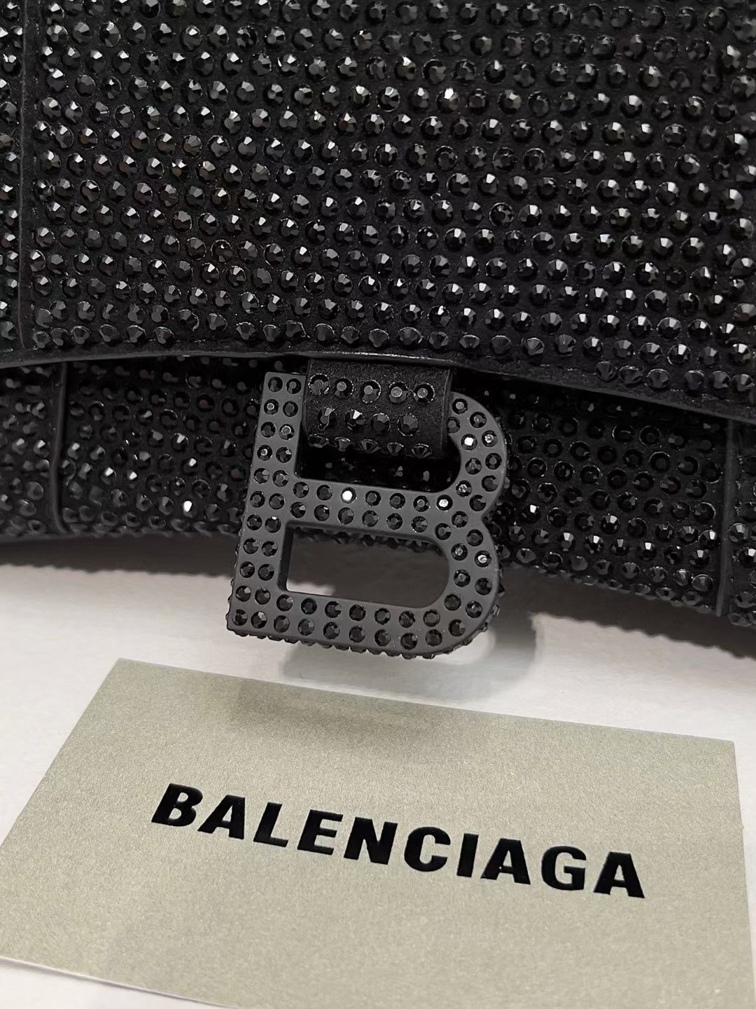 Balenciaga WOMENS HOURGLASS XS HANDBAG WITH RHINESTONES 283328 IN black